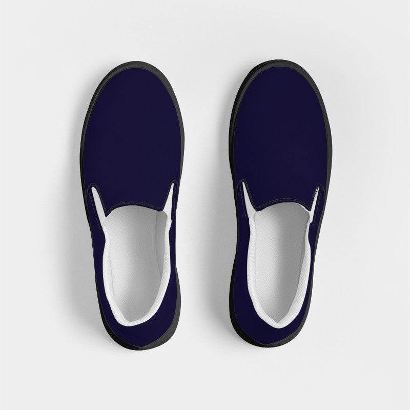 Deep Muted Indigo Women's Slip-On Canvas Sneakers (PUI2-MU-DE) - Top