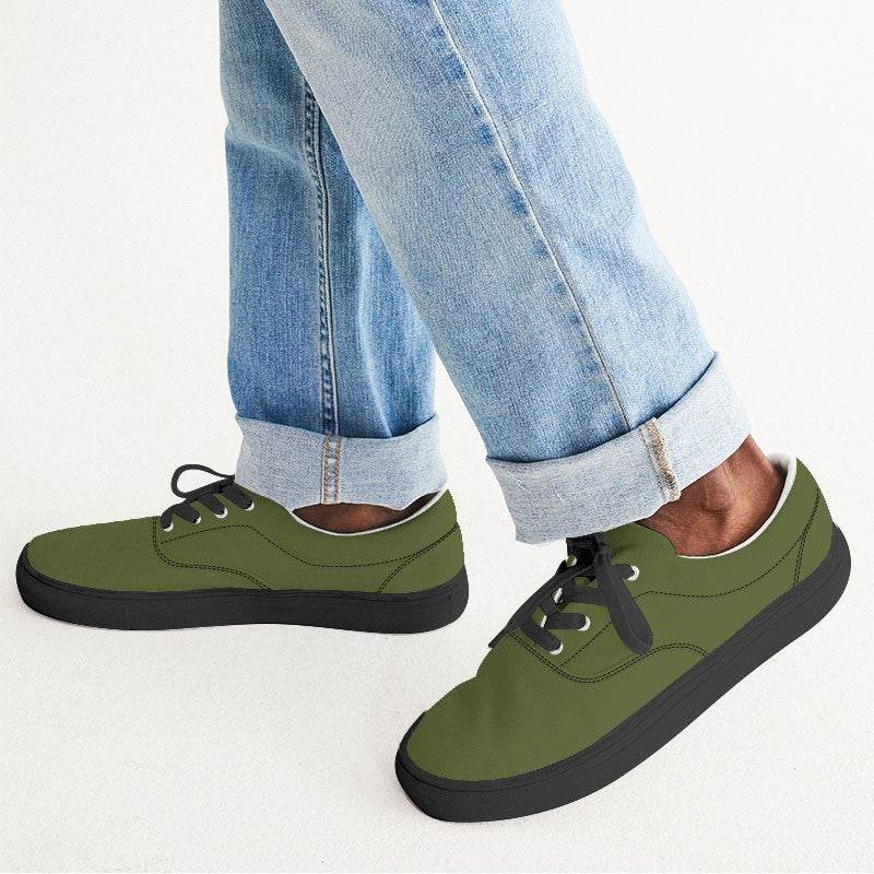 Deep Muted Lime Men's Canvas Sneakers (L-MU-DE) - Man CloseUp