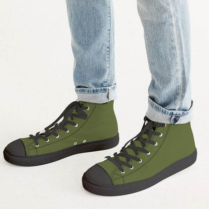 Deep Muted Lime Men's High-Top Canvas Sneakers (L-MU-DE) - Man CloseUp