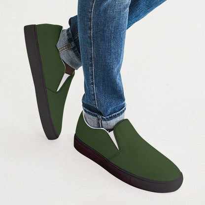Deep Muted Lime Men's Slip-On Canvas Sneakers (GL2-MU-DE) - Man CloseUp