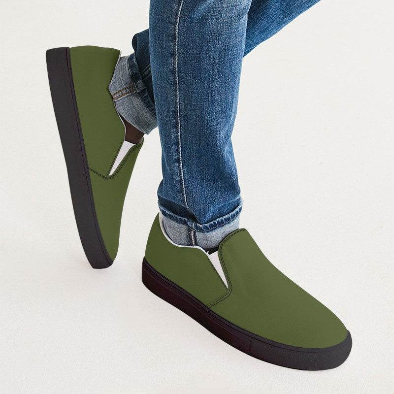 Deep Muted Lime Men's Slip-On Canvas Sneakers (L-MU-DE) - Man CloseUp