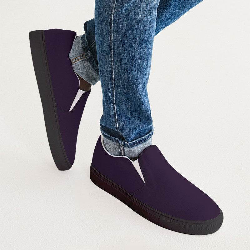 Deep Muted Purple Men's Slip-On Canvas Sneakers (MPU2-MU-DE) - Man CloseUp