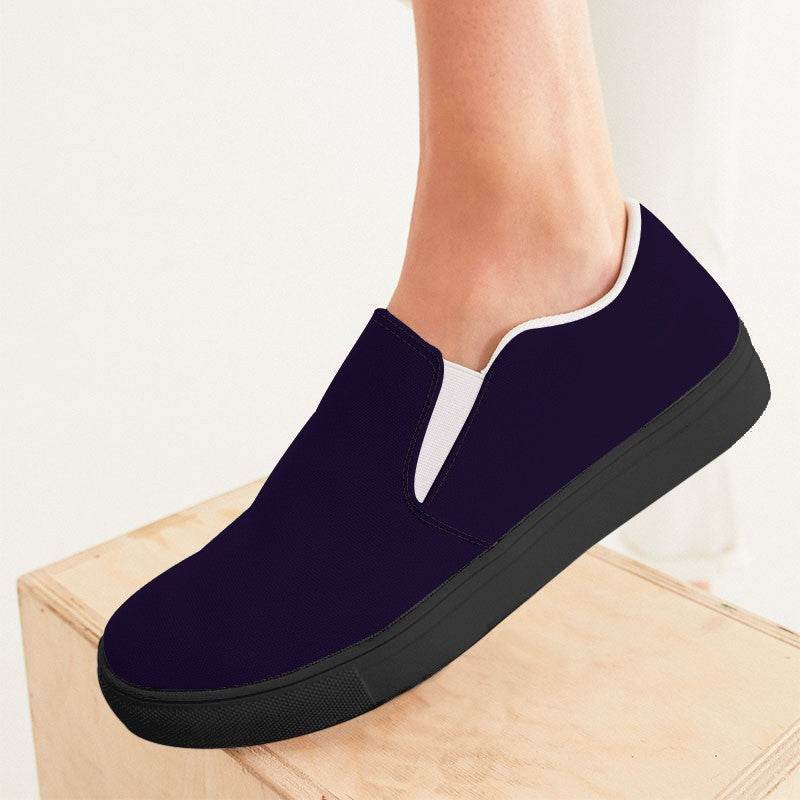 Deep Muted Purple Women's Slip-On Canvas Sneakers (PU-MU-DE) - Woman CloseUp