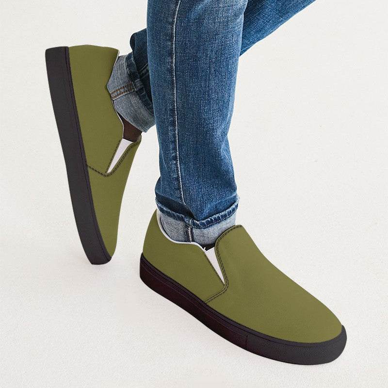Deep Muted Yellow Men's Slip-On Canvas Sneakers (LY2-MU-DE) - Man CloseUp