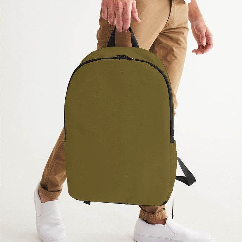 Deep Muted Yellow Waterproof Backpack (Y-MU-DE) - Man Holding CloseUp