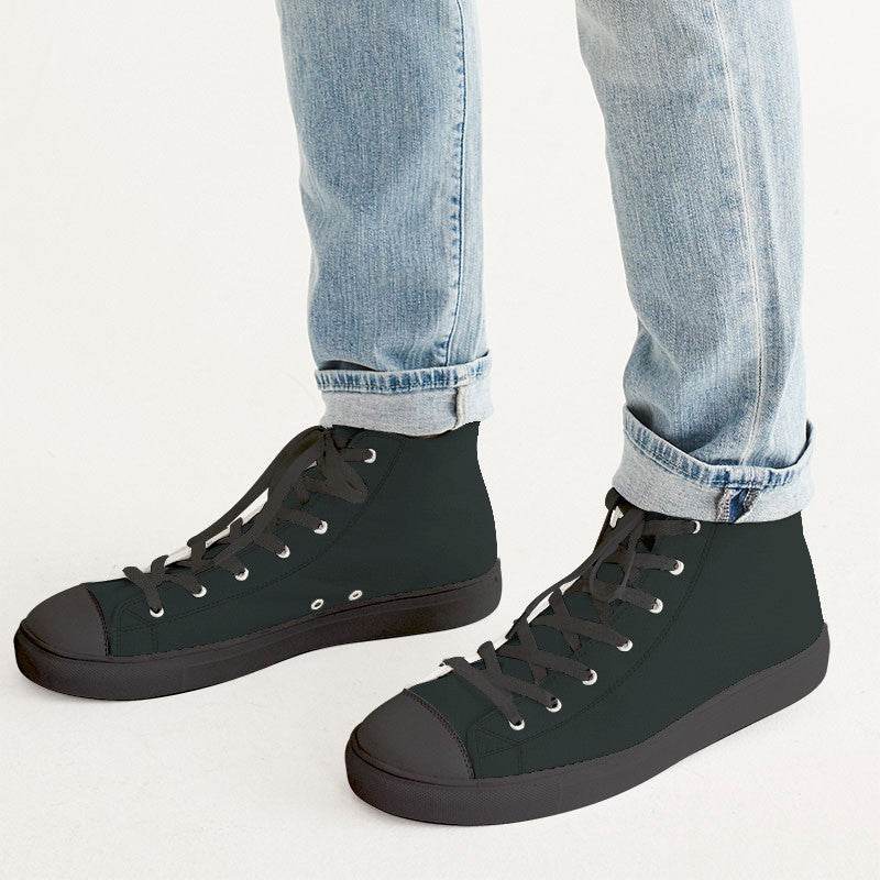 Deep Neutral Blue-Green Men's High-Top Canvas Sneakers (BG-NE-DE) - Man CloseUp
