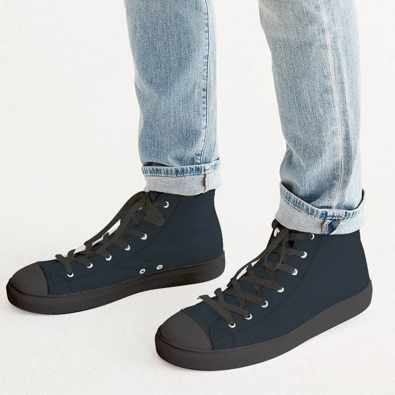 Deep Neutral Blue Men's High-Top Canvas Sneakers (B-NE-DE) - Man CloseUp