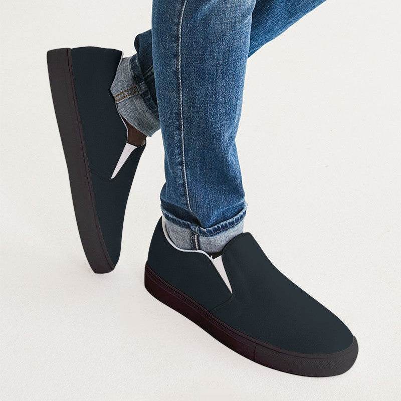 Deep Neutral Blue Men's Slip-On Canvas Sneakers (B-NE-DE) - Man CloseUp