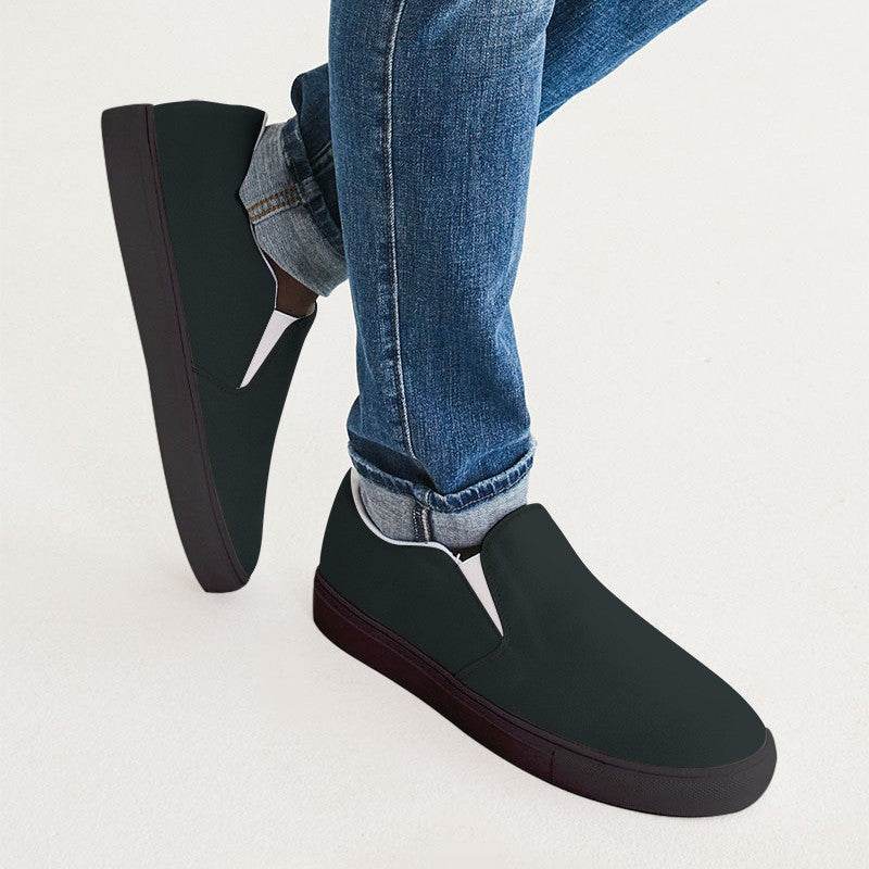 Deep Neutral Cyan Men's Slip-On Canvas Sneakers (C-NE-DE) - Man CloseUp