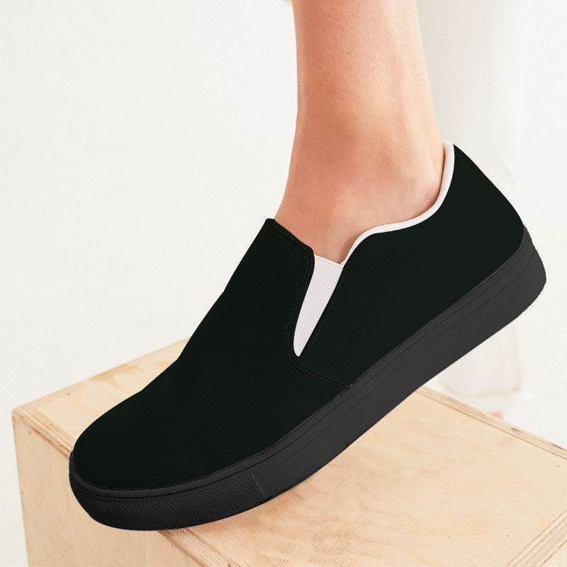 Deep Neutral Green Women's Slip-On Canvas Sneakers (G-NE-DE) - Woman CloseUp