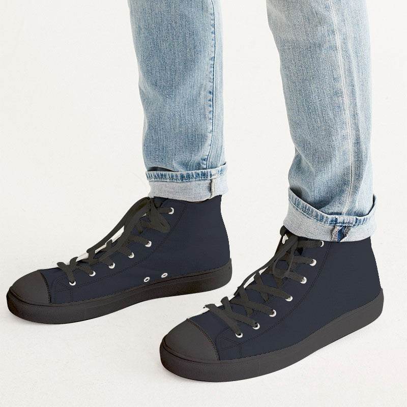 Deep Neutral Indigo Men's High-Top Canvas Sneakers (I-NE-DE) - Man CloseUp
