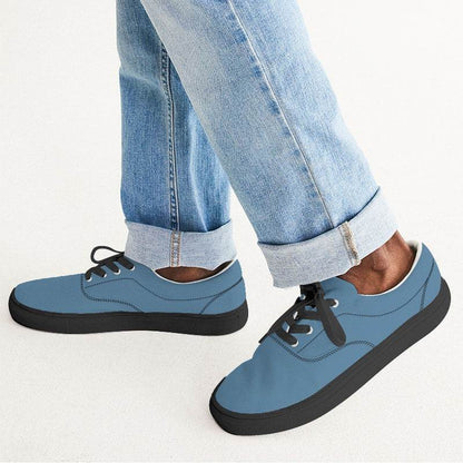 Dusty Blue Men's Canvas Sneakers (B-MU-ME) - Man CloseUp