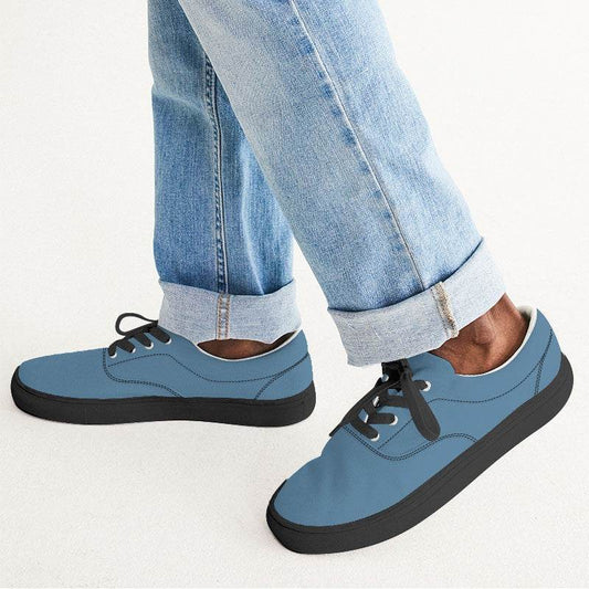 Dusty Blue Men's Canvas Sneakers (B-MU-ME) - Man CloseUp