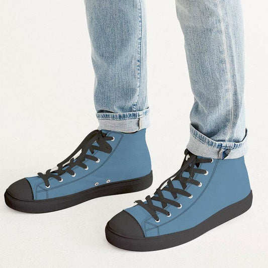 Dusty Blue Men's High-Top Canvas Sneakers (B-MU-ME) - Man CloseUp
