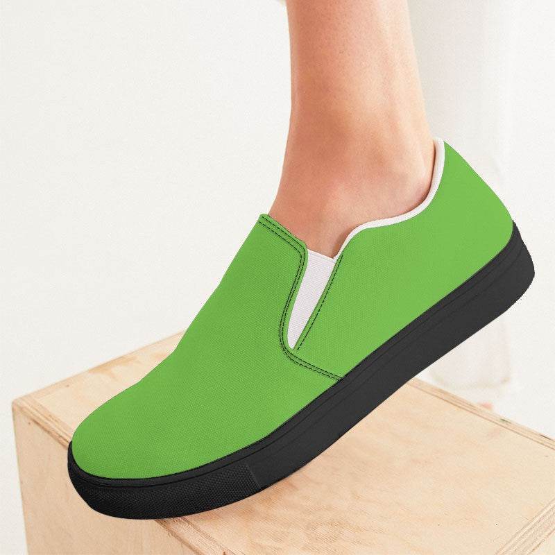 Electric Green Women's Slip-On Canvas Sneakers (GL2-BR-ME) - Woman CloseUp