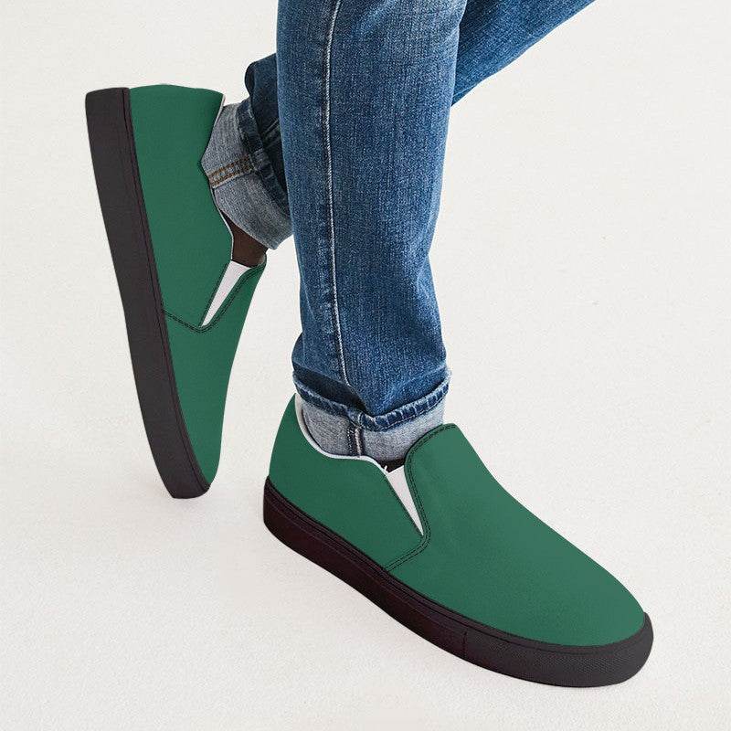 Emerald Green Men's Slip-On Canvas Sneakers (BGG2-ME-DE) - Man CloseUp