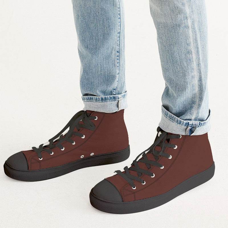 Espresso Men's High-Top Canvas Sneakers (R-FM-DA) - Man CloseUp