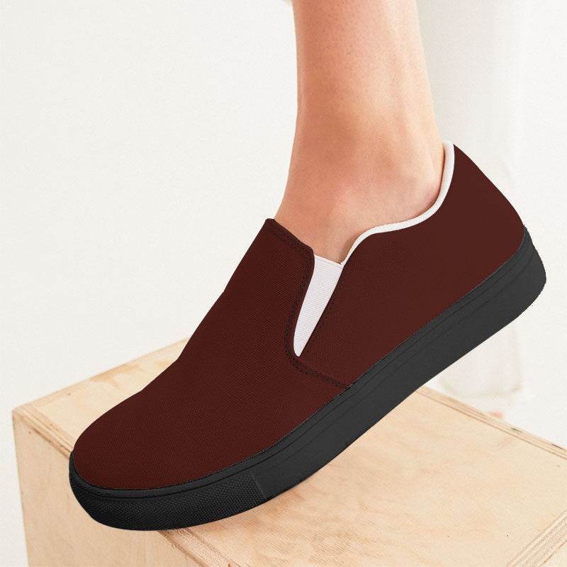 Espresso Women's Slip-On Canvas Sneakers (R-FM-DA) - Woman CloseUp