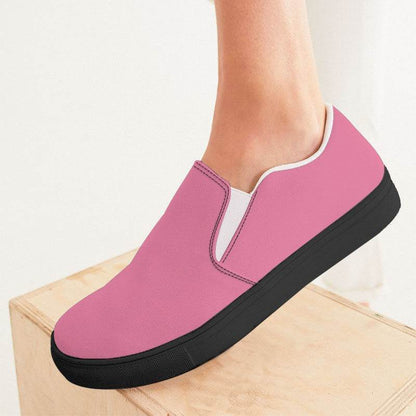 Flamingo Pink Women's Slip-On Canvas Sneakers (PI-MU-LG) - Woman CloseUp