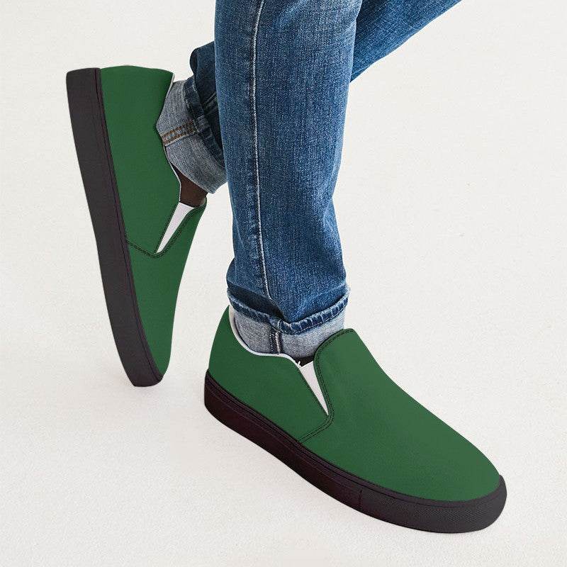 Forest Green Men's Slip-On Canvas Sneakers (G-MU-DA) - Man CloseUp