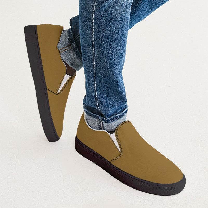 Golden Brown Men's Slip-On Canvas Sneakers (YO2-ME-DE) - Man CloseUp