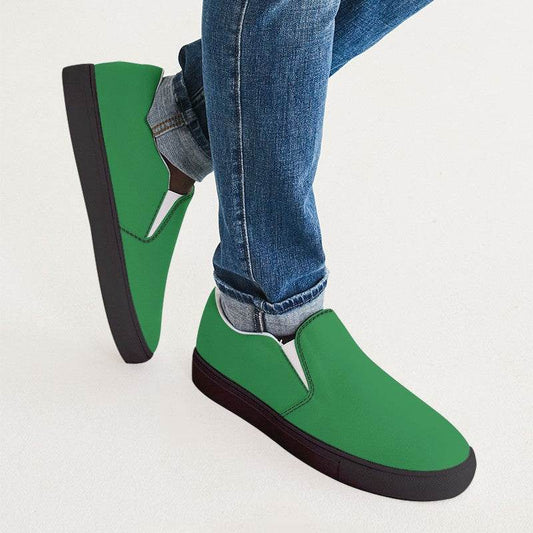 Green Men's Slip-On Canvas Sneakers (G-CL-DE) - Man CloseUp