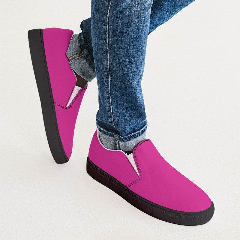 Hot Pink Men's Slip-On Canvas Sneakers (PIM1-BR-ME) - Man CloseUp