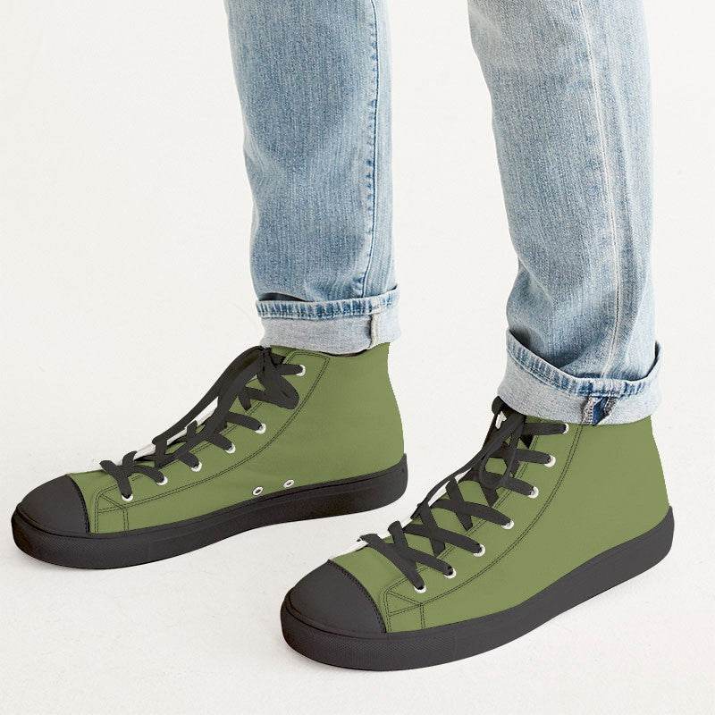 Khaki Green Men's High-Top Canvas Sneakers (L-MU-MD) - Man CloseUp