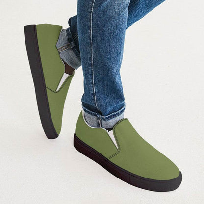 Khaki Green Men's Slip-On Canvas Sneakers (L-MU-MD) - Man CloseUp