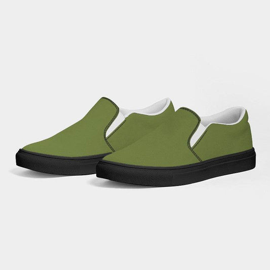 Khaki Green Men's Slip-On Canvas Sneakers (L-MU-MD) - Side 3