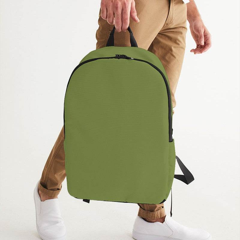 Khaki Green Waterproof Backpack (L-MU-MD) - Man Holding CloseUp