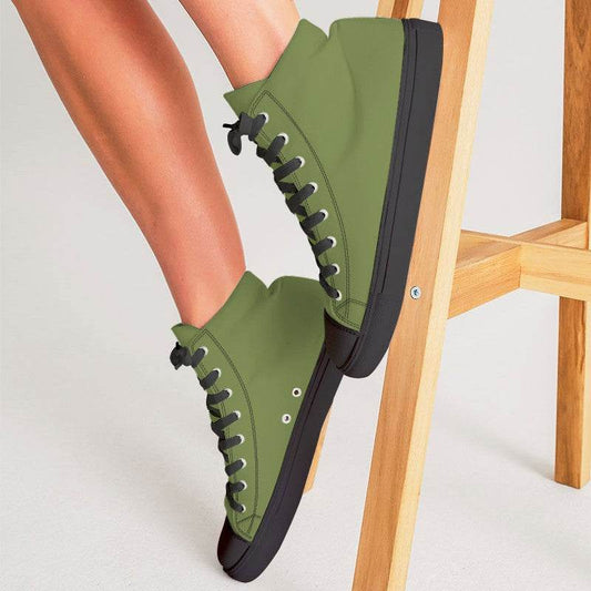 Khaki Green Women's High-Top Canvas Sneakers (L-MU-MD) - Woman CloseUp