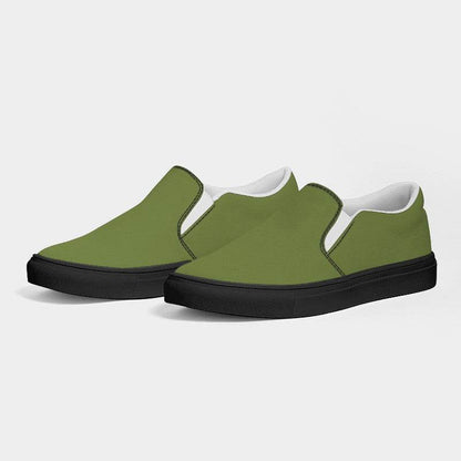 Khaki Green Women's Slip-On Canvas Sneakers (L-MU-MD) - Side 3