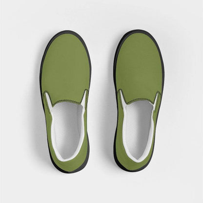 Khaki Green Women's Slip-On Canvas Sneakers (L-MU-MD) - Top