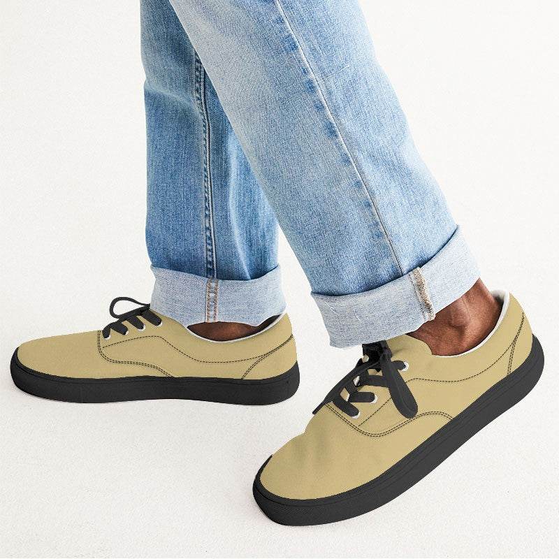 Khaki Men's Canvas Sneakers (Y-MU-LG) - Man CloseUp