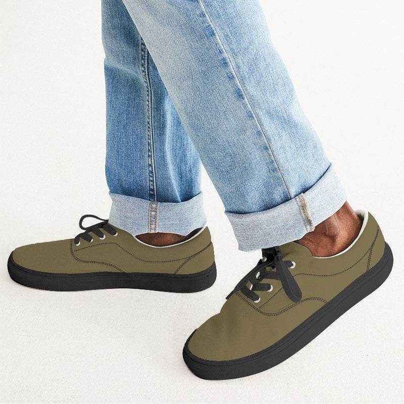 Khaki Olive Men's Canvas Sneakers (Y-FM-MD) - Man CloseUp