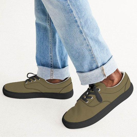 Khaki Olive Men's Canvas Sneakers (Y-FM-MD) - Man CloseUp