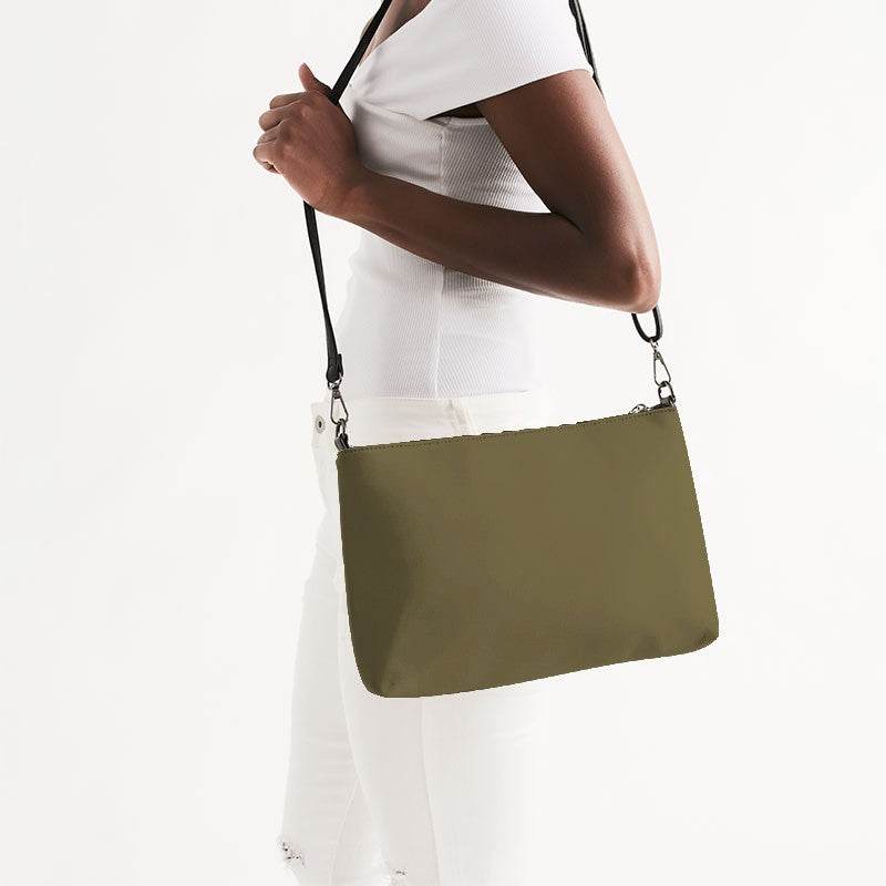 Khaki Olive Zip Pouch (Y-FM-MD) - Side CloseUp