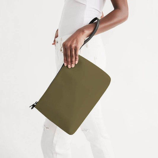 Khaki Olive Zip Pouch (Y-FM-MD) - Side Holding