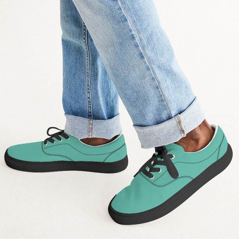 Light Clear Blue-Green Men's Canvas Sneakers (BG-CL-LI) - Man CloseUp