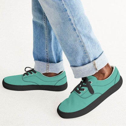 Light Clear Blue-Green Men's Canvas Sneakers (BG-CL-LI) - Man CloseUp