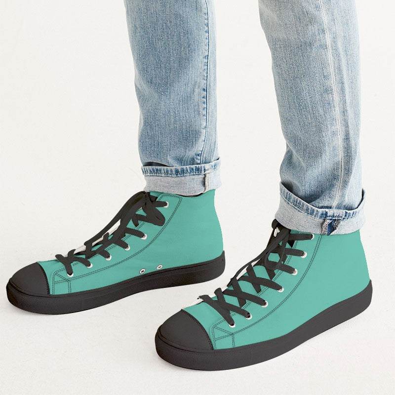 Light Clear Blue-Green Men's High-Top Canvas Sneakers (BG-CL-LI) - Man CloseUp
