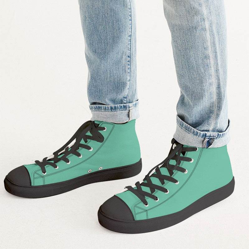Light Clear Blue-Green Men's High-Top Canvas Sneakers (BGG1-CL-LI) - Man CloseUp