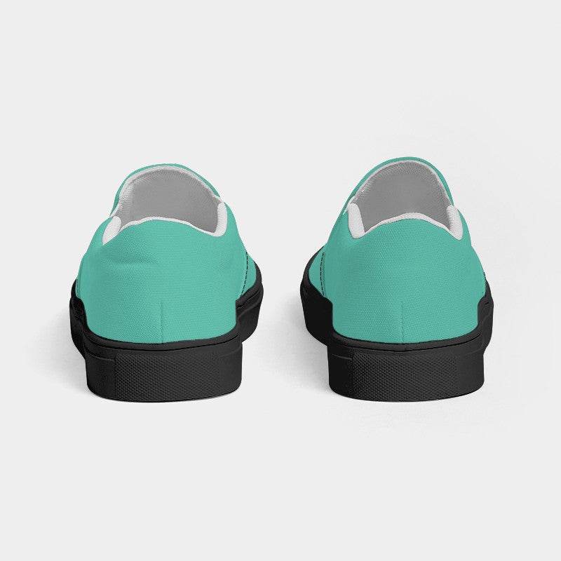 Light Clear Blue-Green Men's Slip-On Canvas Sneakers (BG-CL-LI) - Back