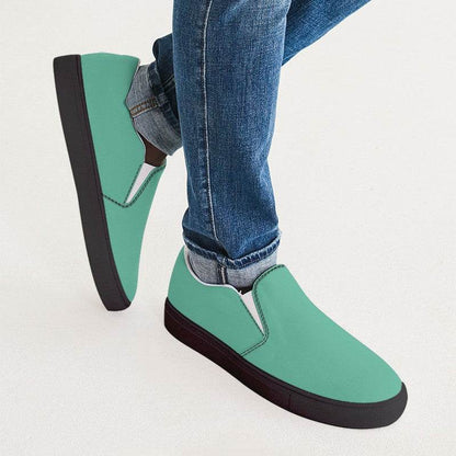 Light Clear Blue-Green Men's Slip-On Canvas Sneakers (BGG1-CL-LI) - Man CloseUp