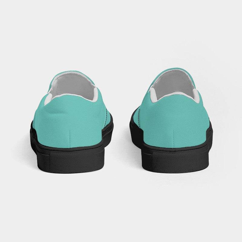 Light Clear Blue-Green Men's Slip-On Canvas Sneakers (CBG3-CL-LI) - Back
