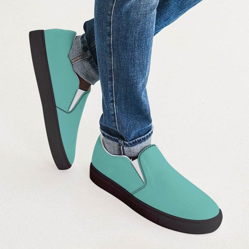 Light Clear Blue-Green Men's Slip-On Canvas Sneakers (CBG3-CL-LI) - Man CloseUp