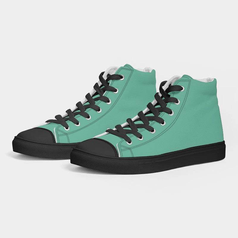 Light Clear Blue-Green Women's High-Top Canvas Sneakers (BGG1-CL-LI) - Side 3