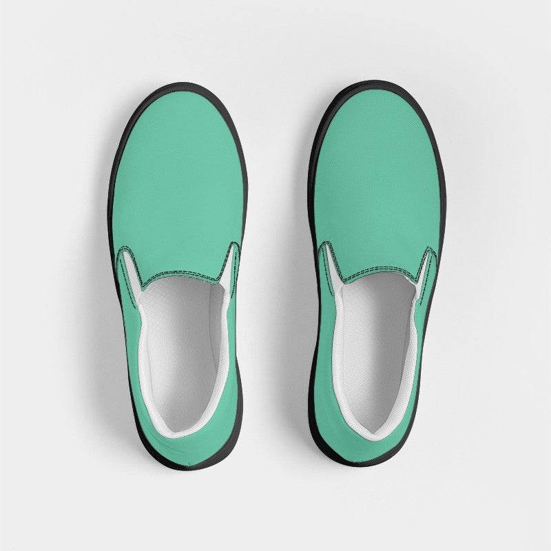 Light Clear Blue-Green Women's Slip-On Canvas Sneakers (BGG1-CL-LI) - Top