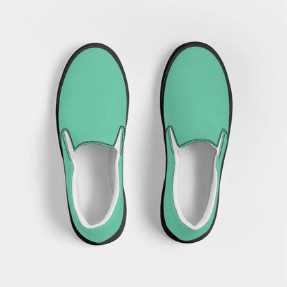 Light Clear Blue-Green Women's Slip-On Canvas Sneakers (BGG1-CL-LI) - Top